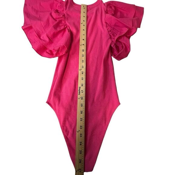 Zara Pink Ruffled Sleeve Bodysuit Ribbed Body Size M - Picture 9 of 10
